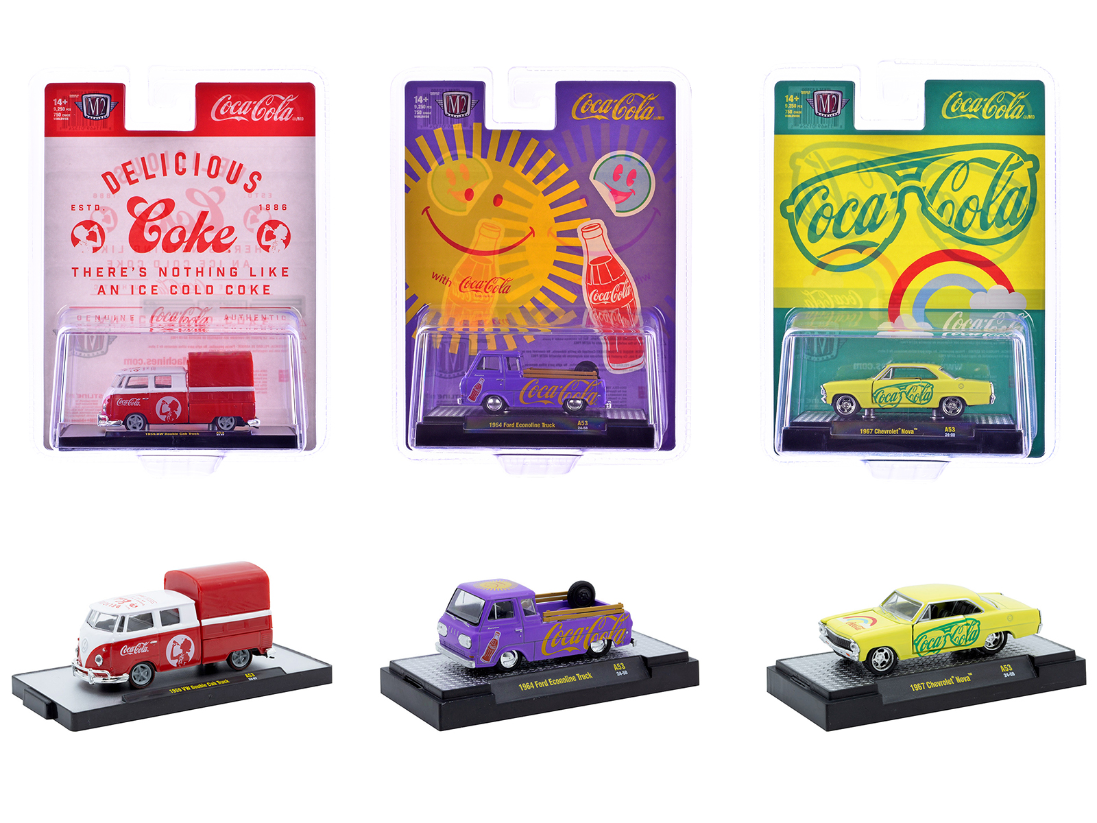 "Coca-Cola" Set of 3 pieces Release 53 Limited Edition to 10000 pieces Worldwide 1/64 Diecast Model Cars by M2 Machines