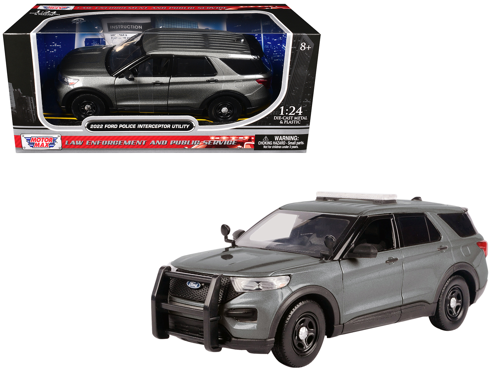 2022 Ford Police Interceptor Utility Unmarked Gray Metallic "Builder's Kit" "Law Enforcement and Public Service" Series 1/24 Diecast Model Car by Motormax