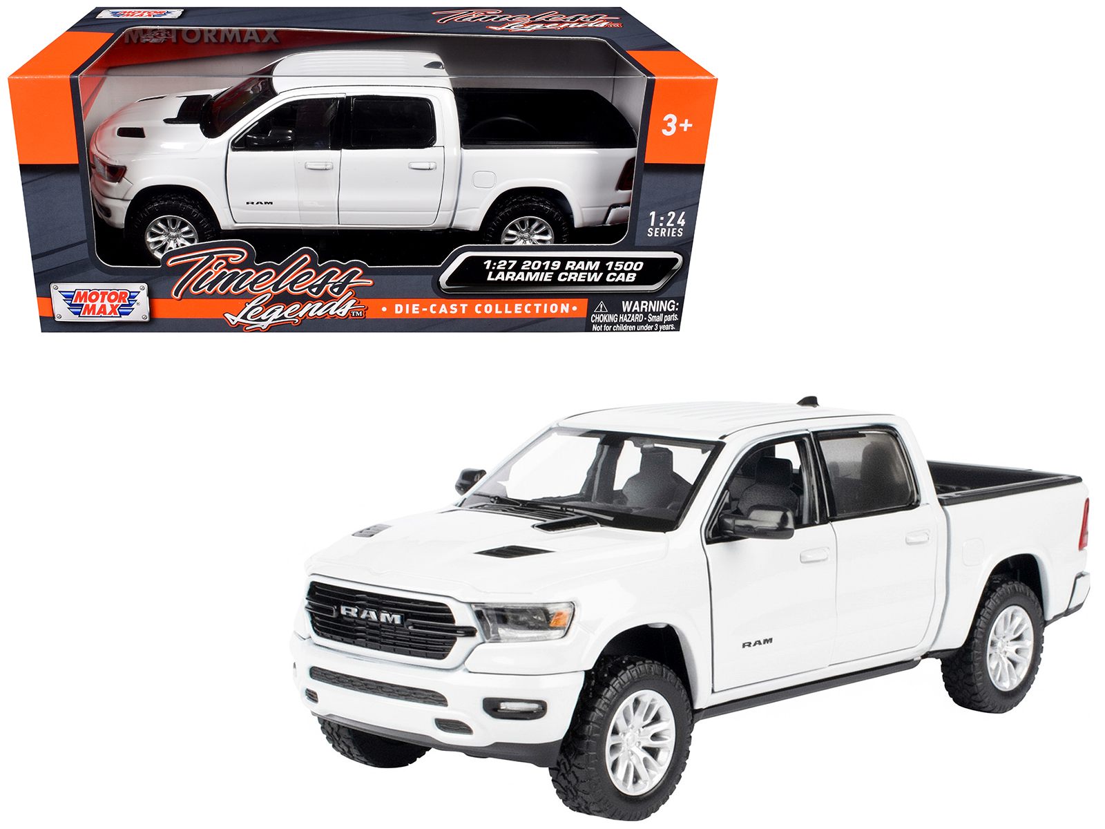 2019 RAM 1500 Laramie Crew Cab Pickup Truck White "Timeless Legends" Series 1/24 Diecast Model Car by Motormax