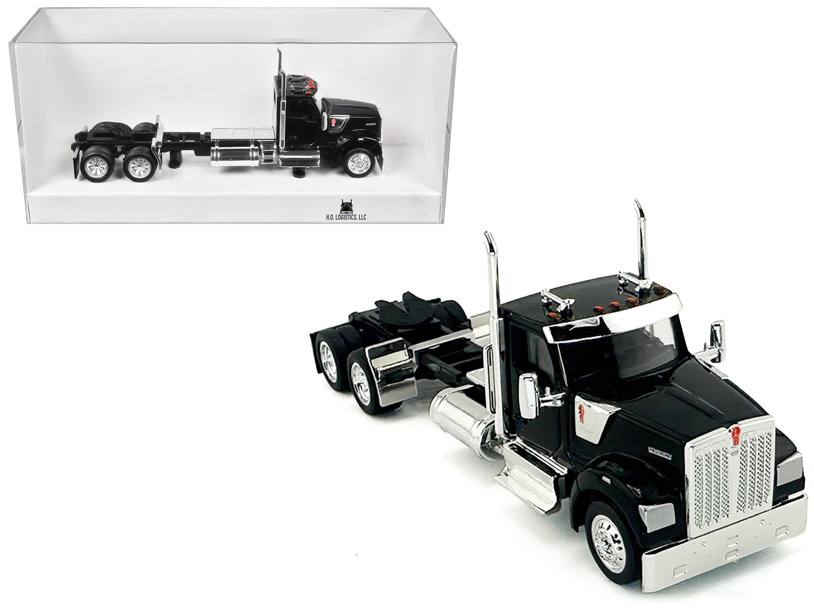 Kenworth W990 2-Axel Day Cab Black 1/87 (HO) Plastic Model Car by HO Logistics