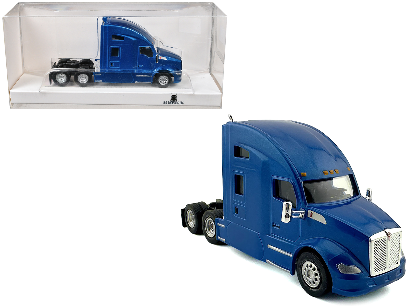 Kenworth T680 Sleeper Cab Blue Metallic 1/87 (HO) Plastic Model Car by HO Logistics