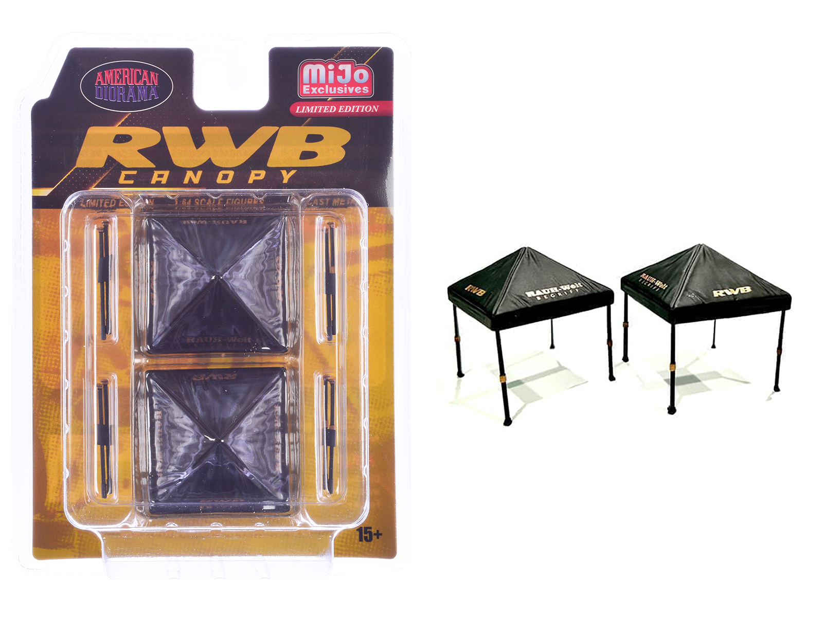"RWB (RAUH-Welt BEGRIFF)" Canopy 2 Piece Set Black Limited Edition for 1/64 Scale Models by American Diorama