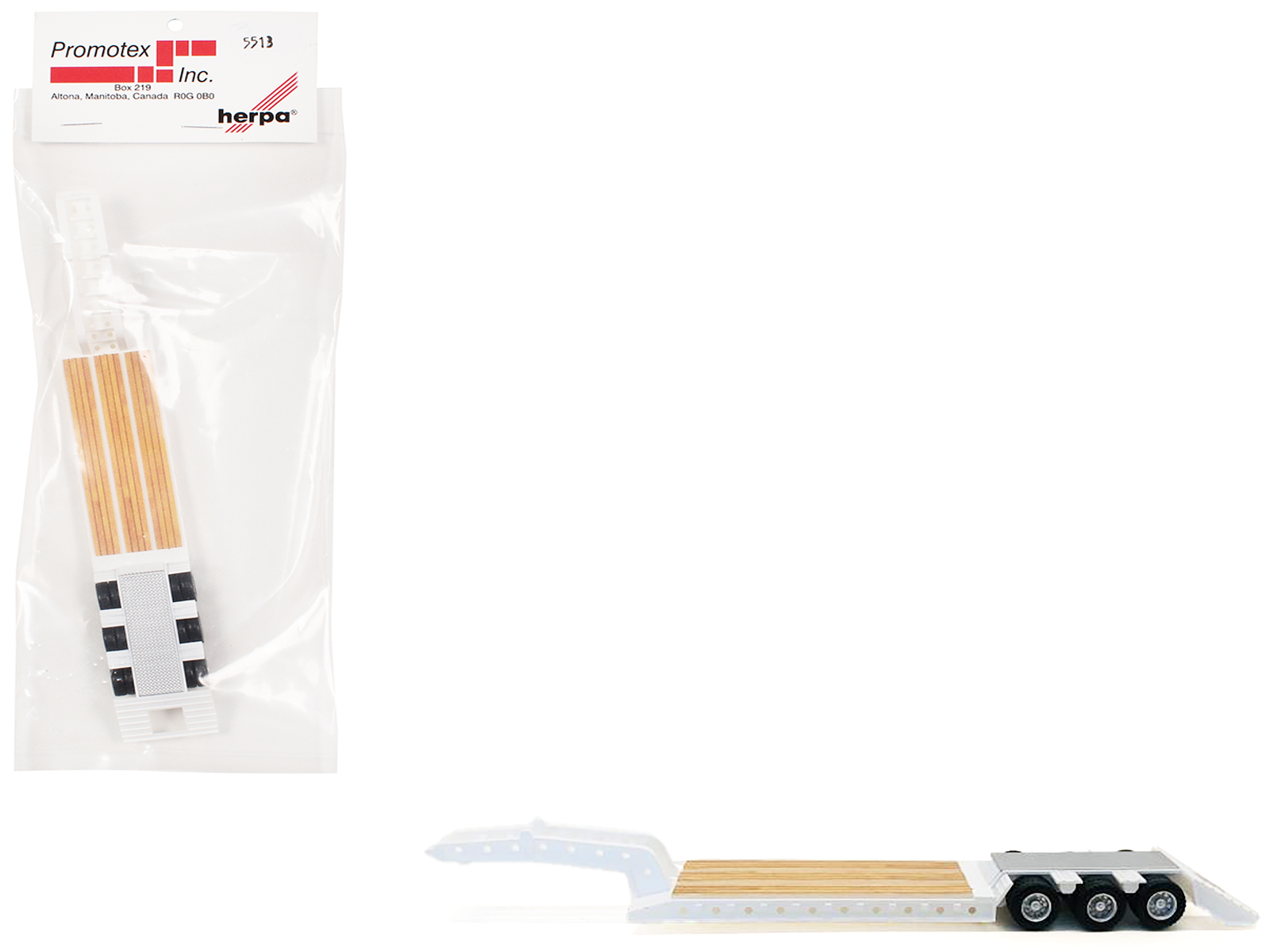 3-Axle Heavy Equipment Lowboy Trailer White 1/87 (HO) Plastic Model by Promotex