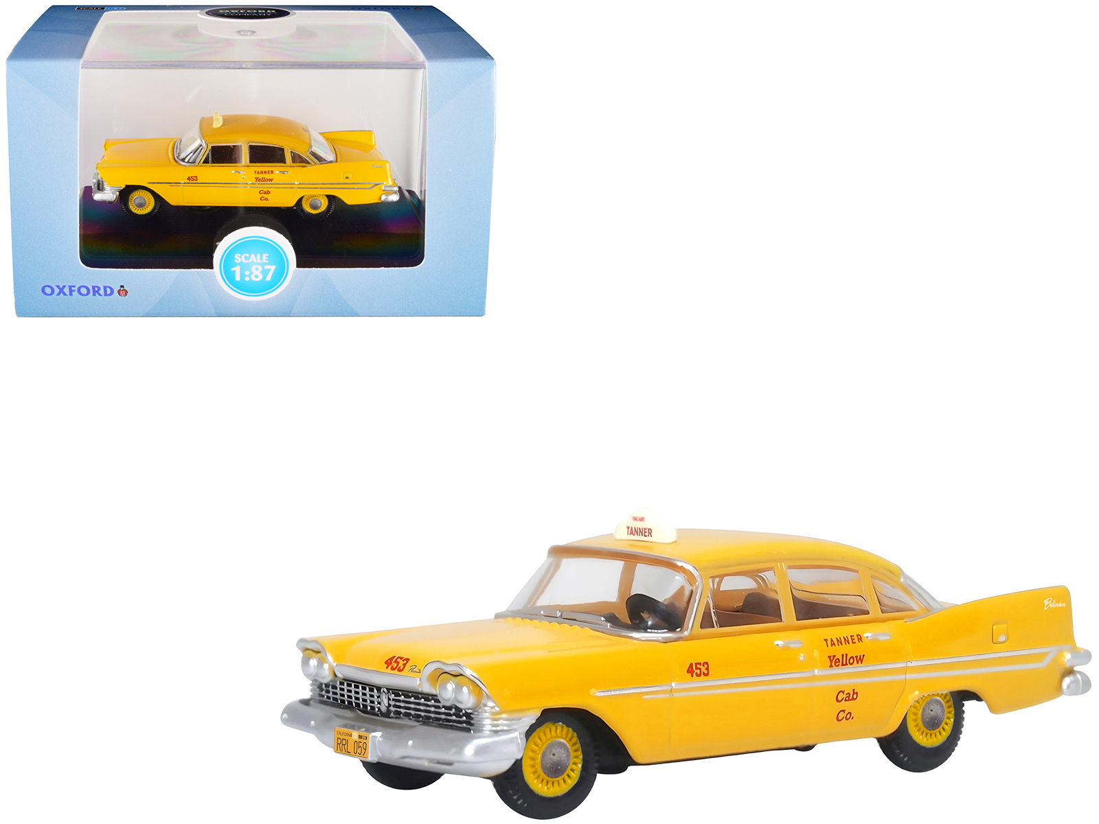 1959 Plymouth Belvedere Taxi Yellow "Tanner Yellow Cab Co." 1/87 (HO) Scale Diecast Model Car by Oxford Diecast