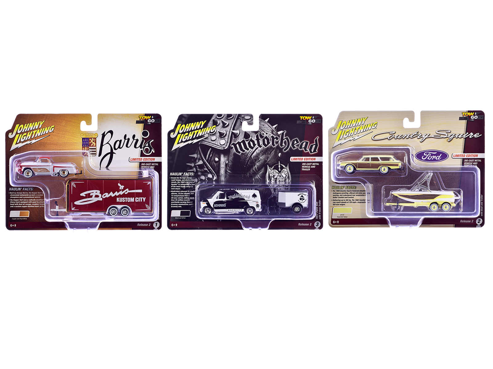 "Tow & Go" 2026 Release 2 Set of 3 pieces 1/64 Diecast Model Cars by Johnny Lightning