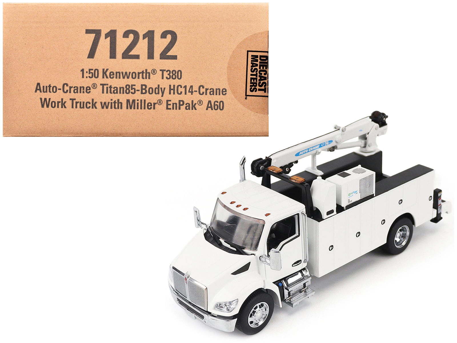 Kenworth T380 Auto-Crane Titan 85-Body HC14-Crane Work Truck with Miller EnPak White "Transport Series" 1/50 Diecast Model by Diecast Masters