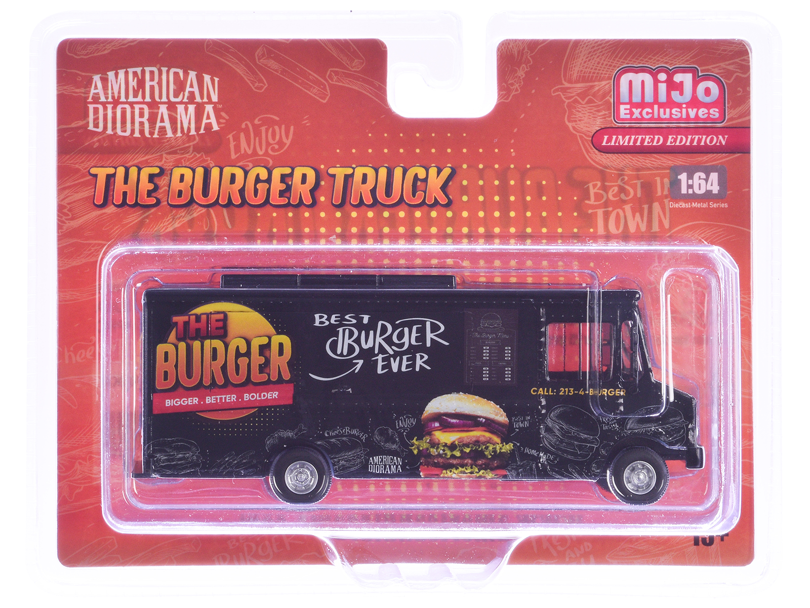 Food Truck "The Burger Truck" Black with Graphics 1/64 Diecast Model by American Diorama