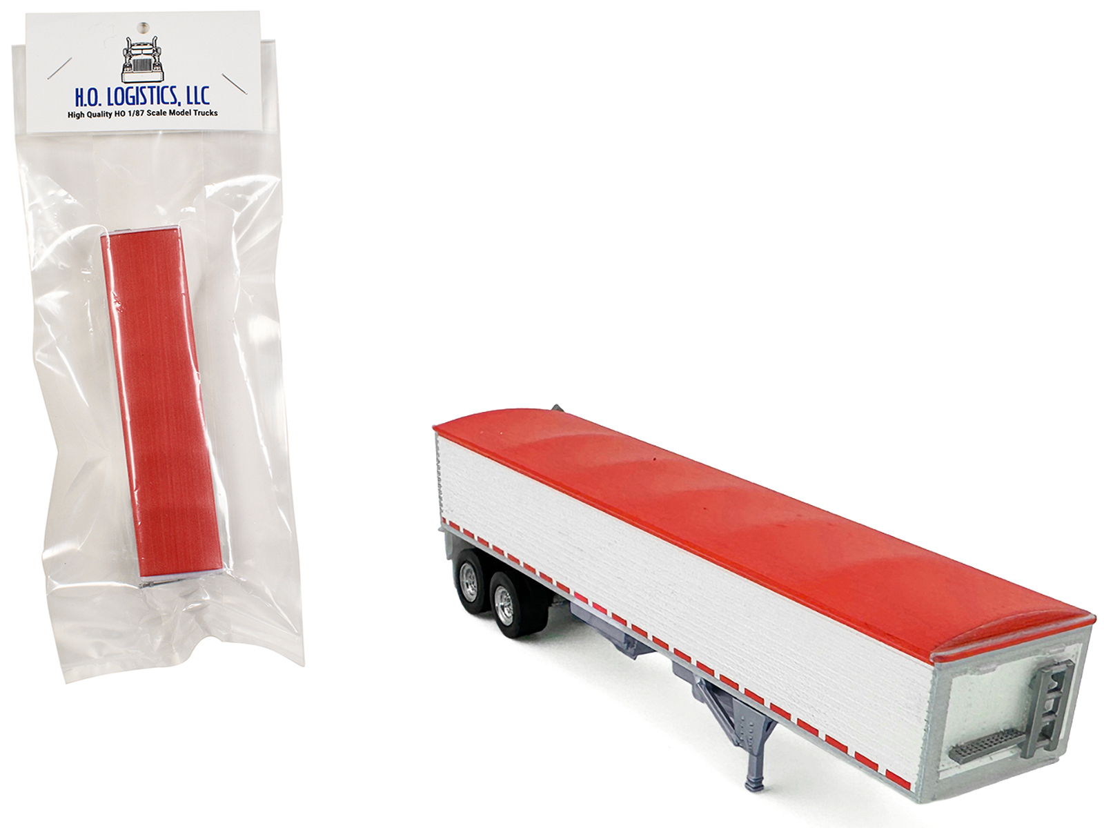 Covered Grain Trailer White with Red Tarp 1/87 (HO) Plastic Model Car by HO Logistics