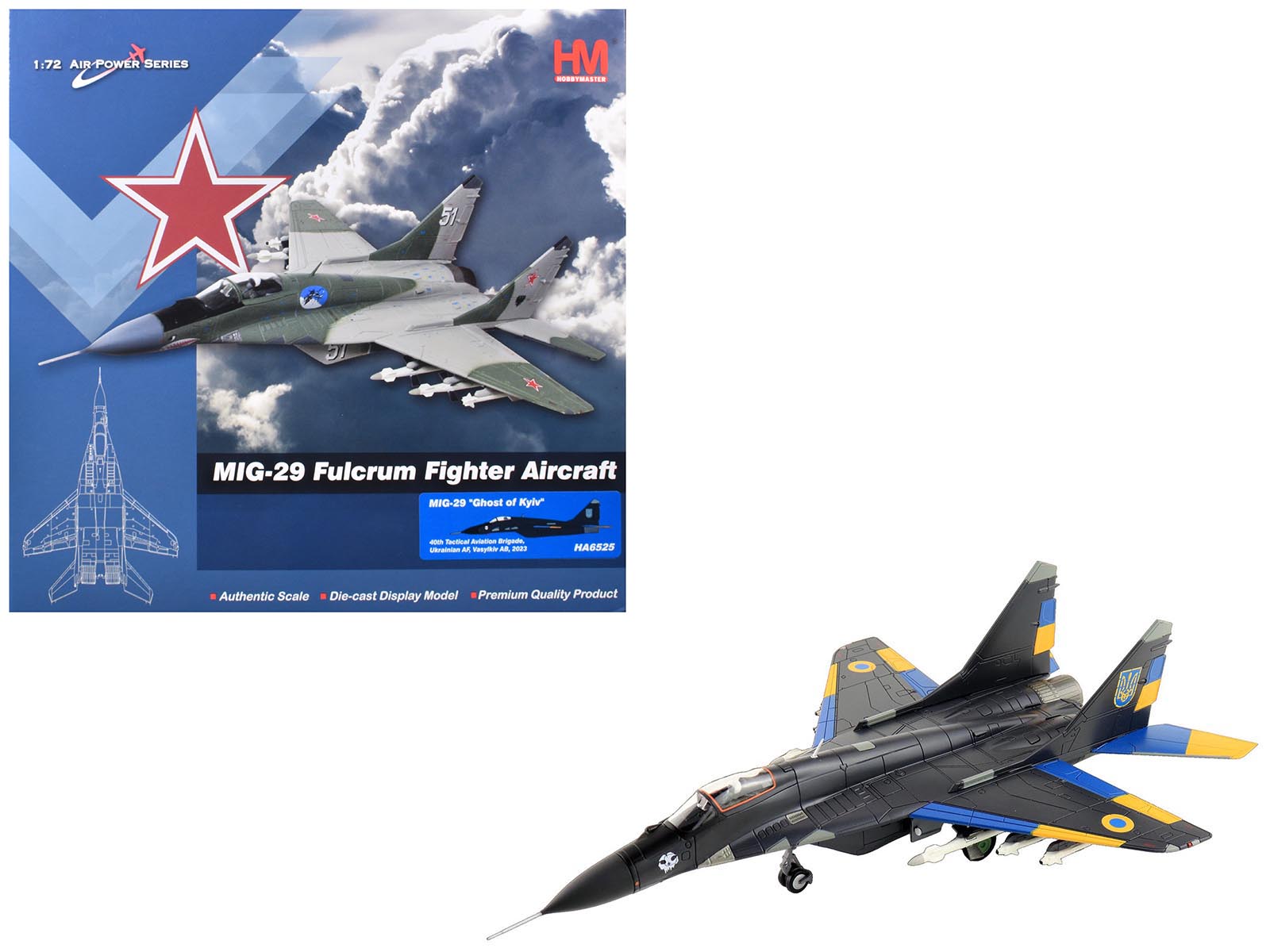 Mikoyan MIG-29 Fulcrum Aircraft "Ghost of Kyiv 40th Tactical Aviation Brigade Vasylkiv Air Base" (2023) Ukrainian Air Force "Air Power Series" 1/72 Diecast Model by Hobby Master