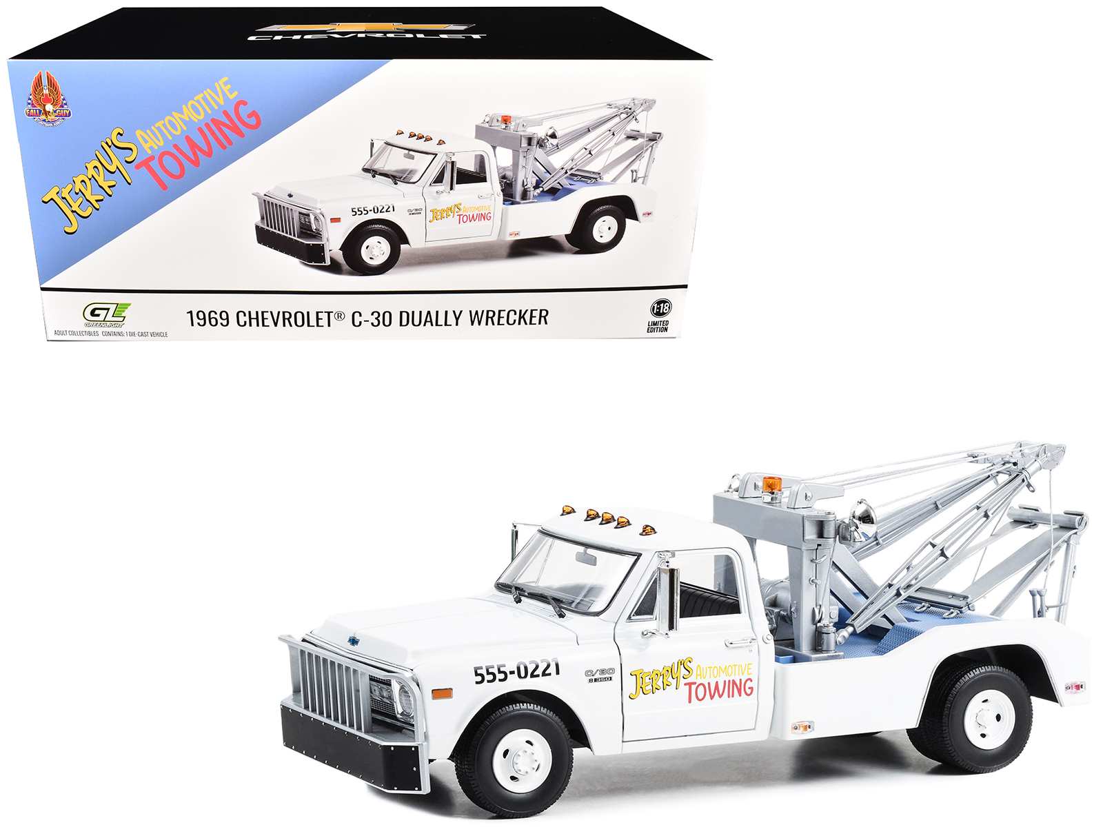 1969 Chevrolet C-30 Dually Wrecker Jerry’s Towing "Fall Guy Stuntman Association" "The Fall Guy" (1981-1986) TV Series 1/18 Diecast Model Car by Greenlight