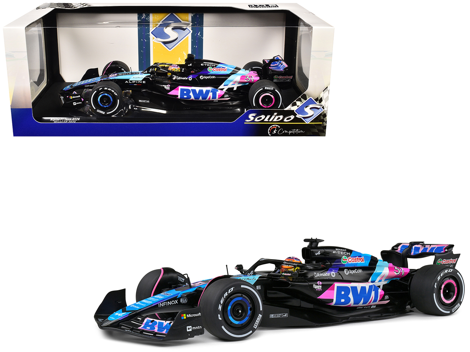 Alpine A524 #31 Esteban Ocon "BWT" Formula One F1 Miami GP (2024) "Competition" Series 1/18 Diecast Model Car by Solido