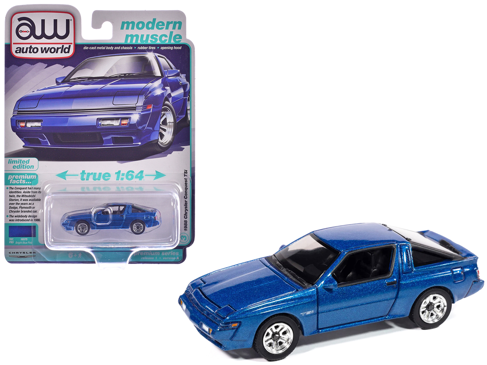 1988 Chrysler Conquest TSi Bright Blue Metallic "Modern Muscle" Series 1/64 Diecast Model Car by Auto World