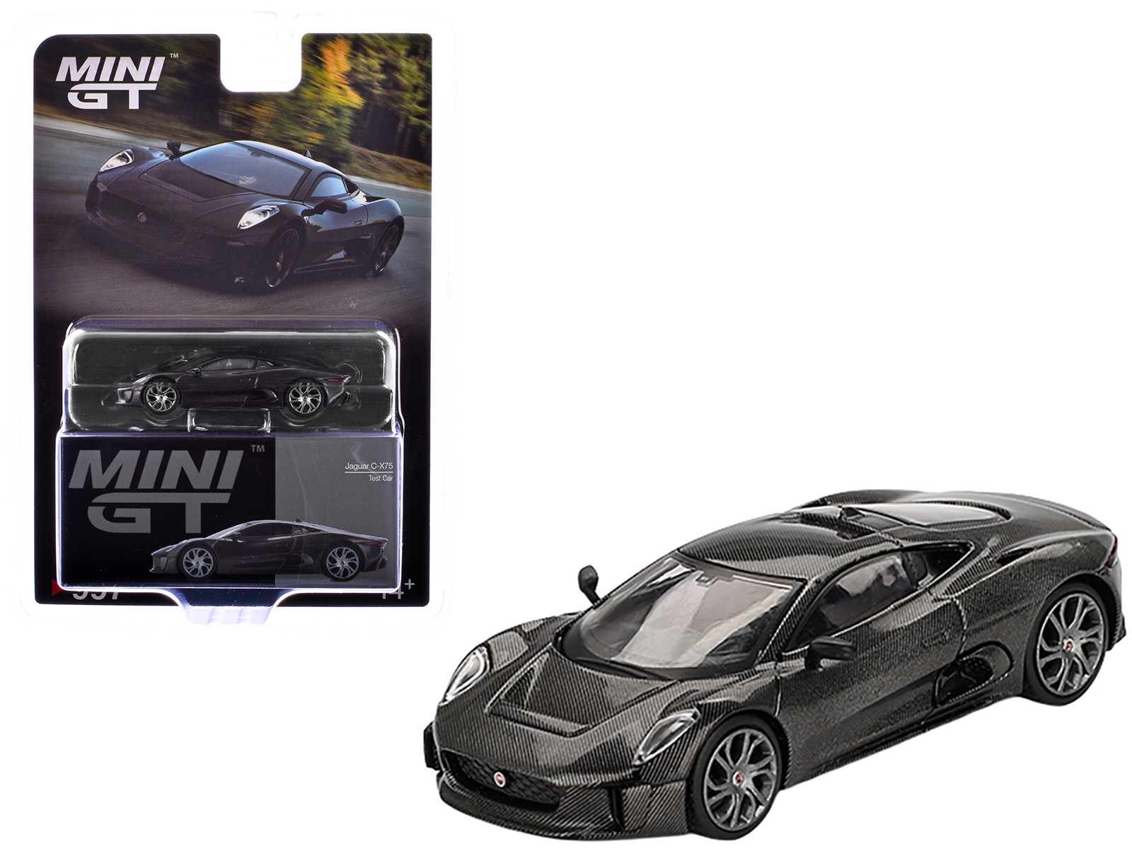 Jaguar C-X75 "Test Car" Black Carbon Limited Edition 1/64 Diecast Model Car by Mini GT