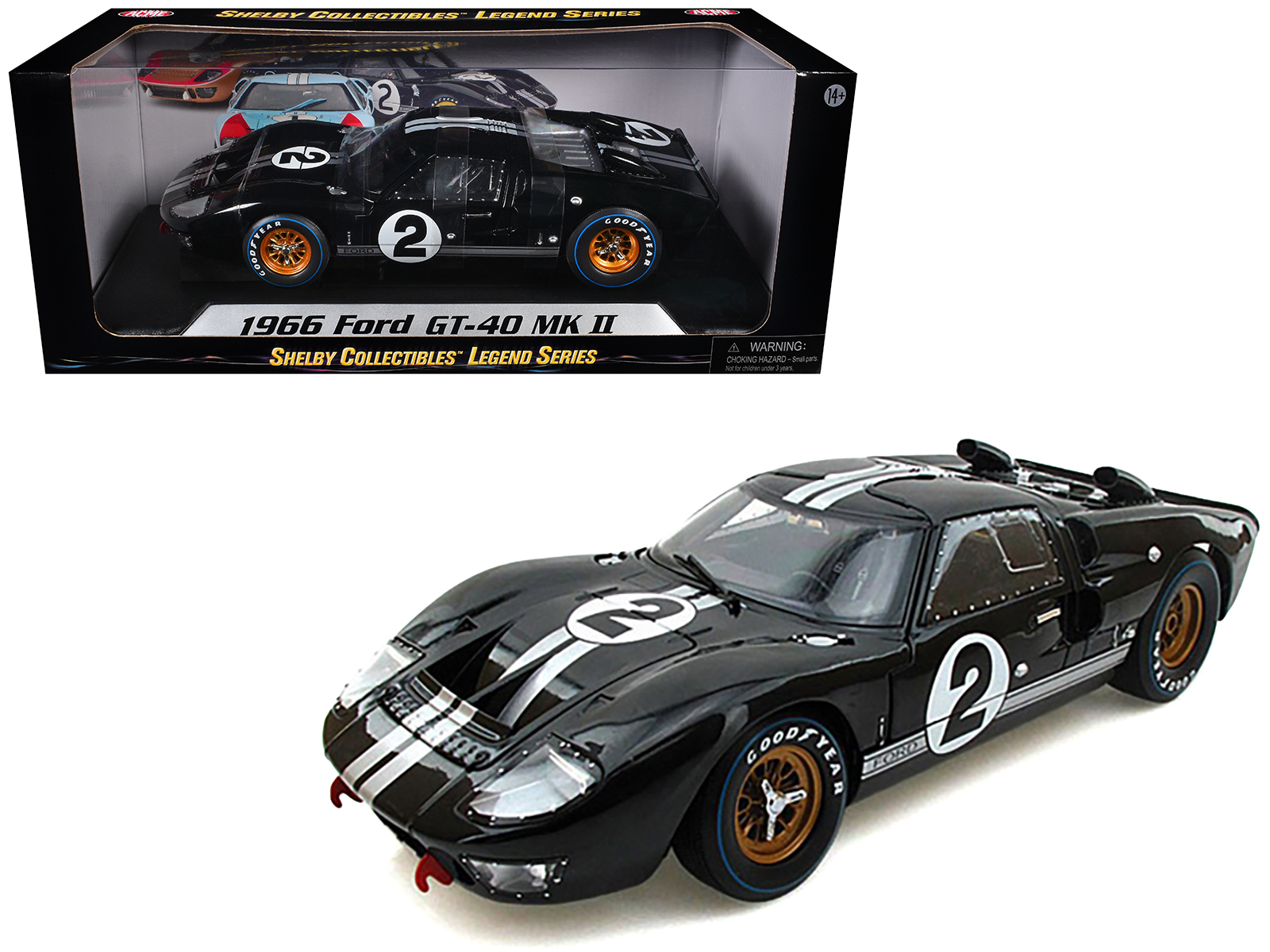 1966 Ford GT-40 MK II #2 Black 1/18 Diecast Model Car by Shelby Collectibles