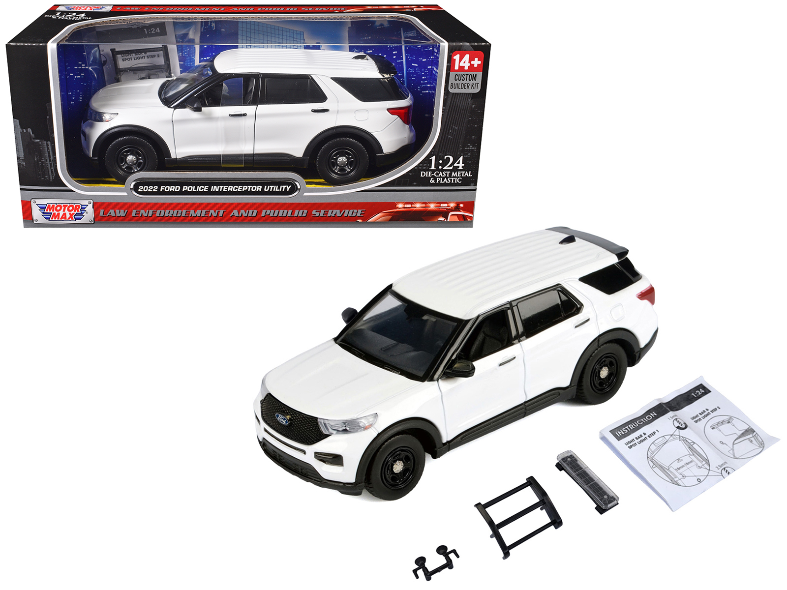 2022 Ford Police Interceptor Utility Unmarked White "Builder's Kit" "Law Enforcement and Public Service" Series 1/24 Diecast Model Car by Motormax