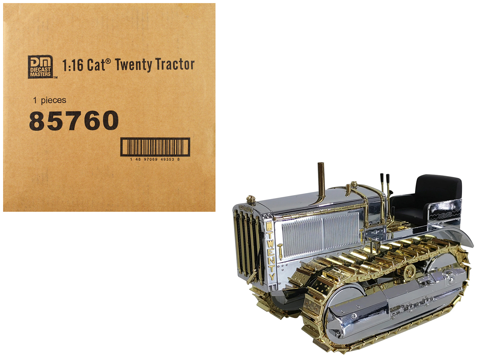 CAT Caterpillar Twenty Tractor "100th Anniversary" Chrome and Gold "Centennial Series" 1/16 Diecast Model by Diecast Masters