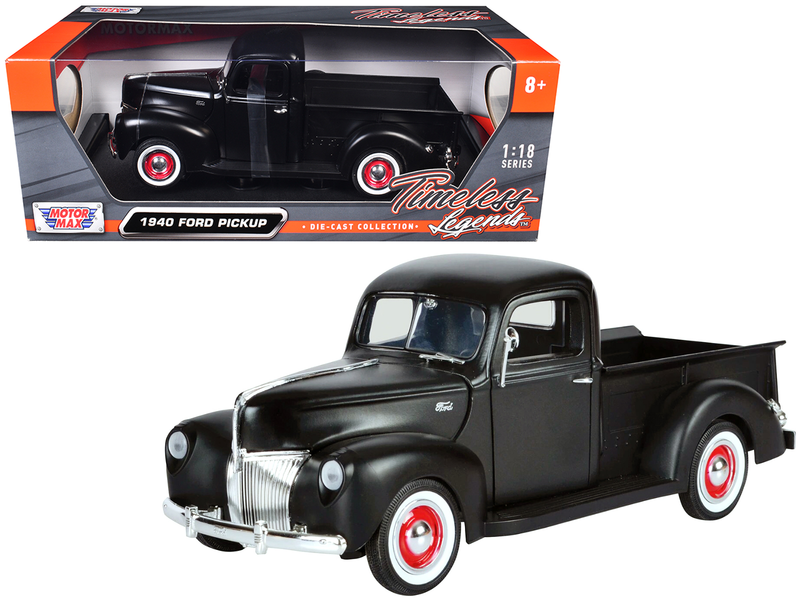 1940 Ford Pickup Matt Black 1/18 Diecast Model Car by Motormax
