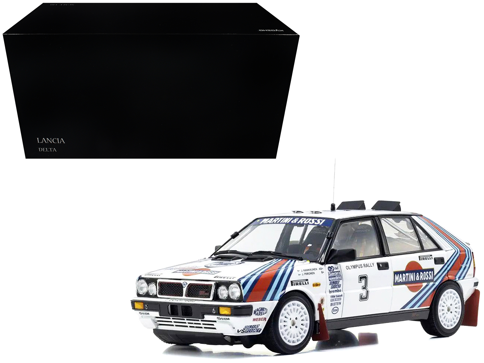 Lancia Delta HF 4WD #3 Juha Kankkunen - Juha Piironen "Martini Racing" Winner "Olympus Rally" (1987) 1/18 Diecast Model Car by Kyosho