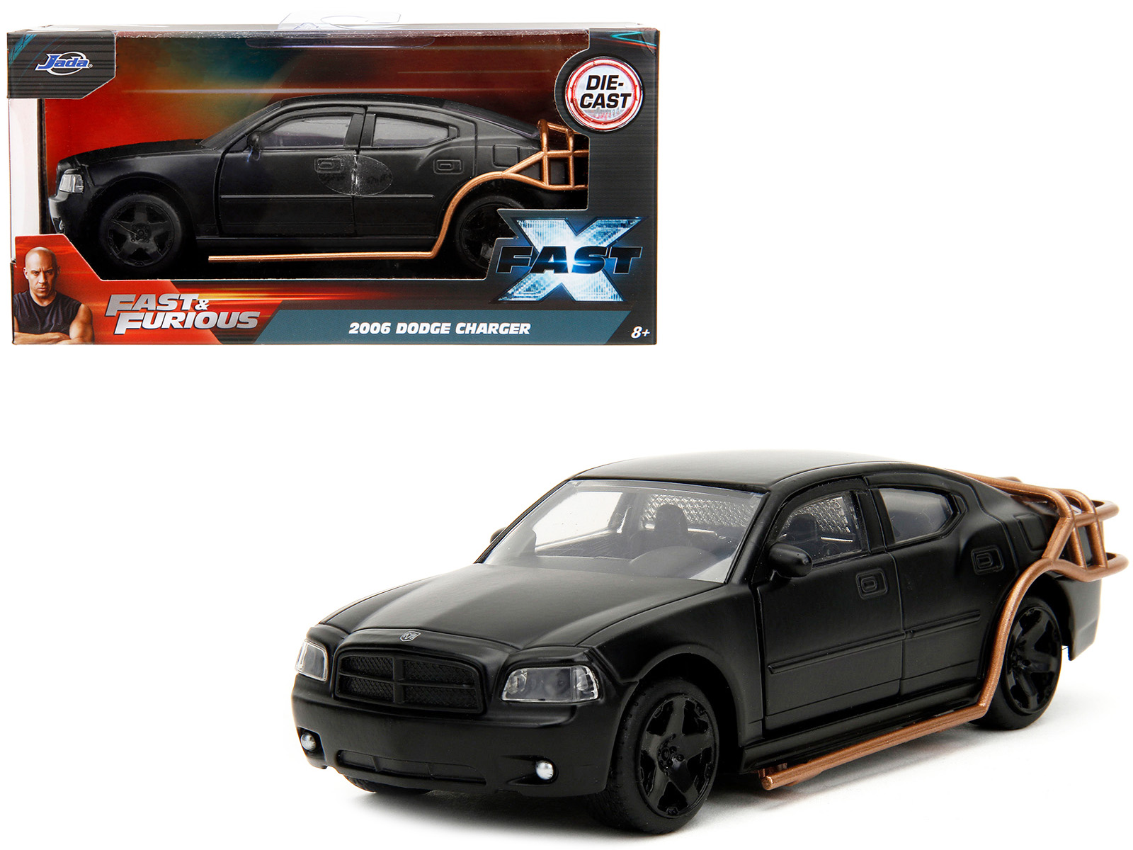 2006 Dodge Charger Matt Black with Outer Cage "Fast & Furious" Series 1/32 Diecast Model Car by Jada