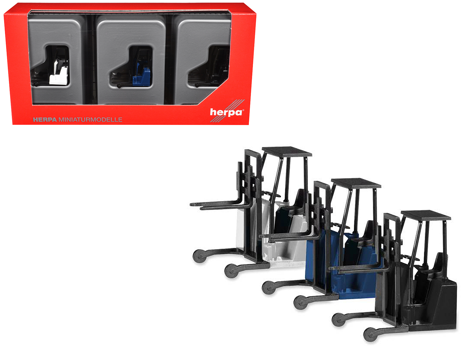 Forklifts with Trailer Bumper 3 Piece Set 1/87 (HO) Plastic Models by Promotex