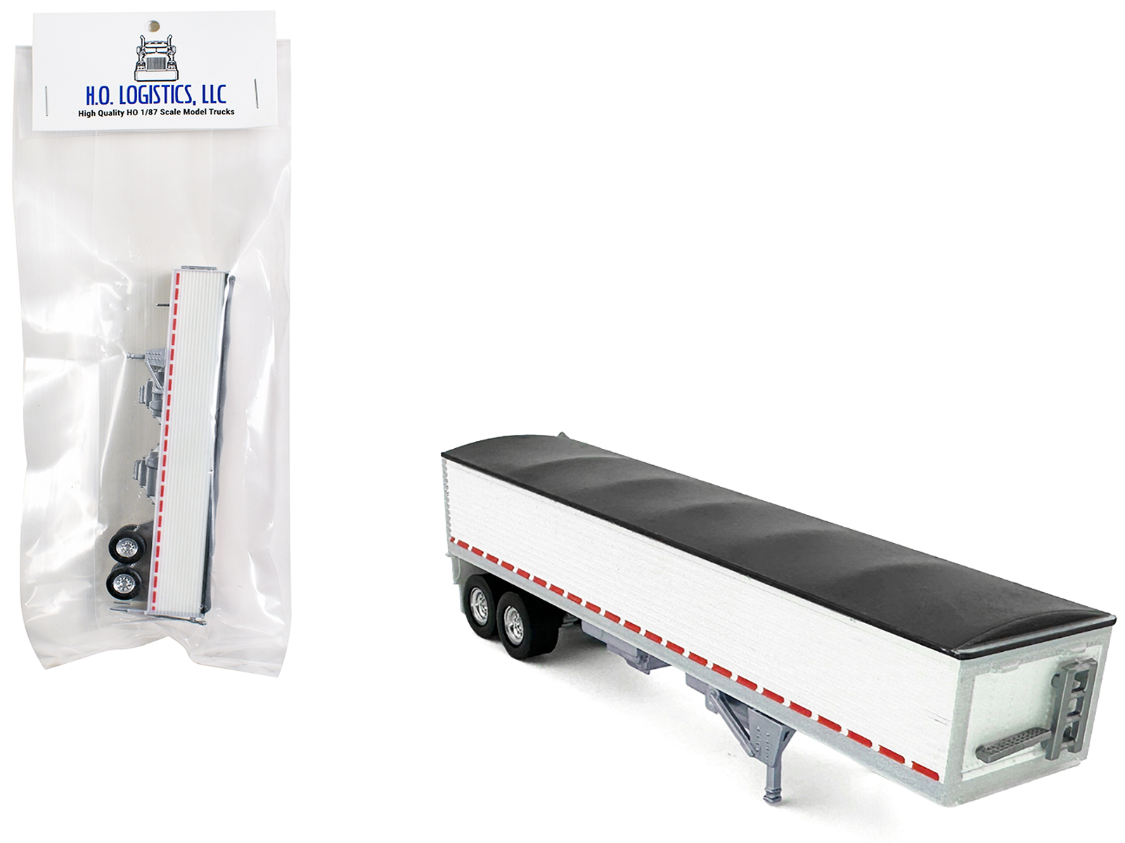 Covered Grain Trailer White with Black Tarp 1/87 (HO) Plastic Model Car by HO Logistics