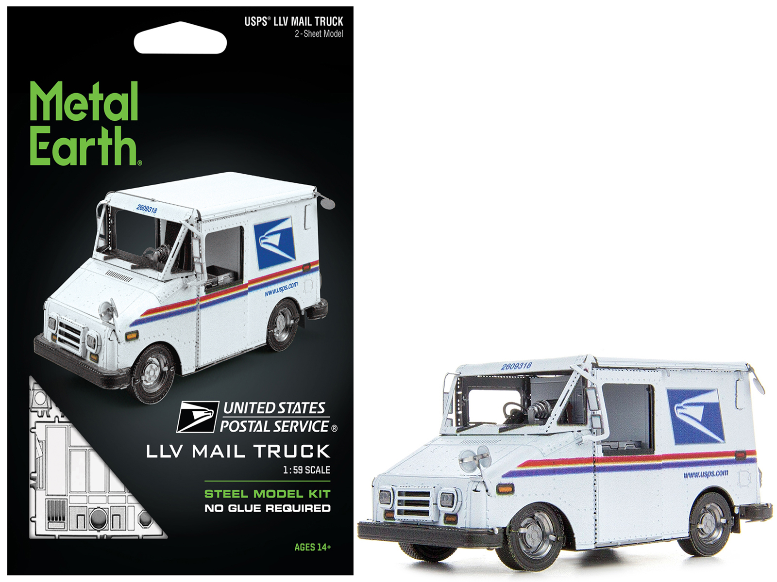 Model Kit  LLV Mail Truck White "USPS (United States Postal Service)" (Moderate Difficulty) Steel Model by Metal Earth