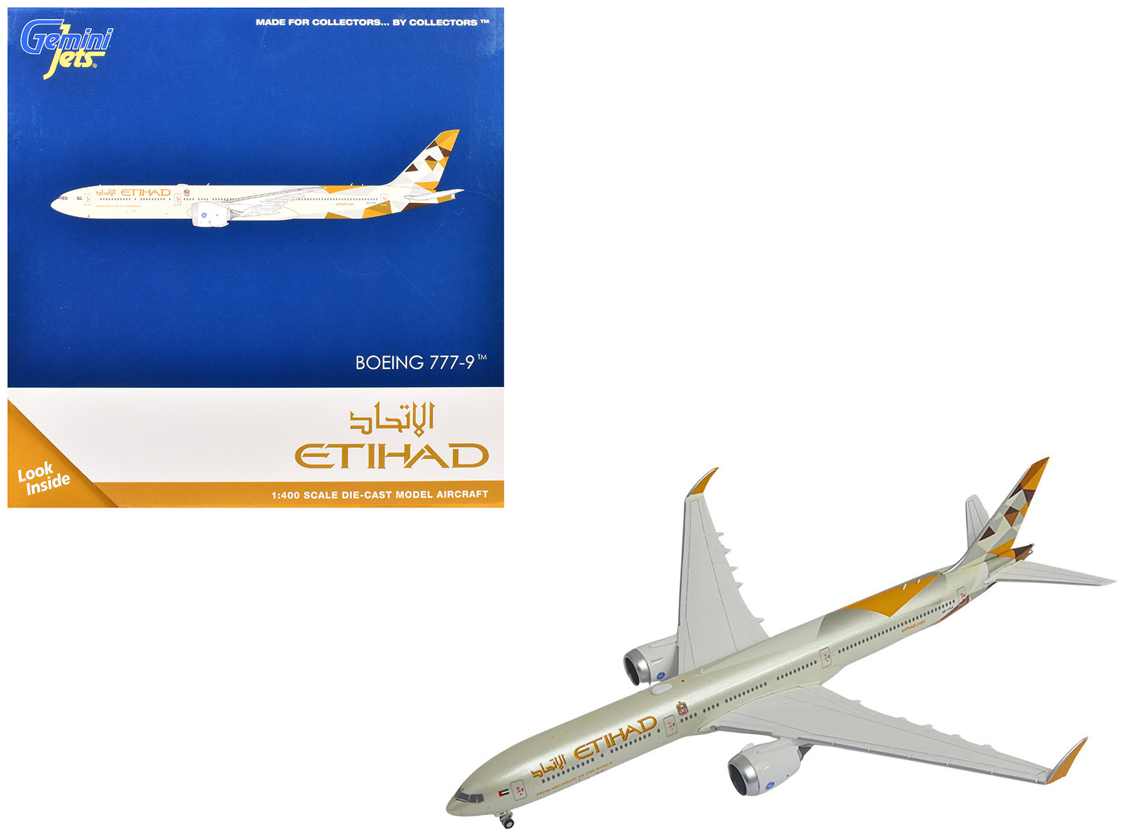 Boeing 777-9 Commercial Aircraft "Etihad Airways" (A6-FAA) Beige with Tail Graphics 1/400 Diecast Model Airplane by GeminiJets