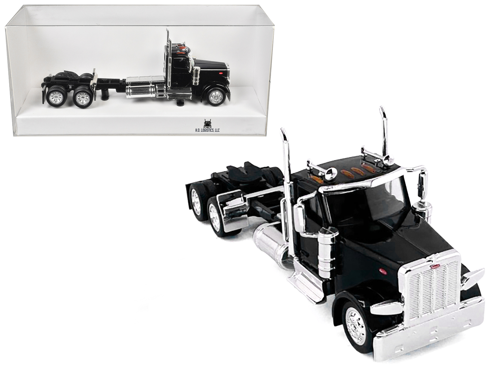 Peterbilt 589 2-Axel Day Cab Black 1/87 (HO) Plastic Model Car by HO Logistics