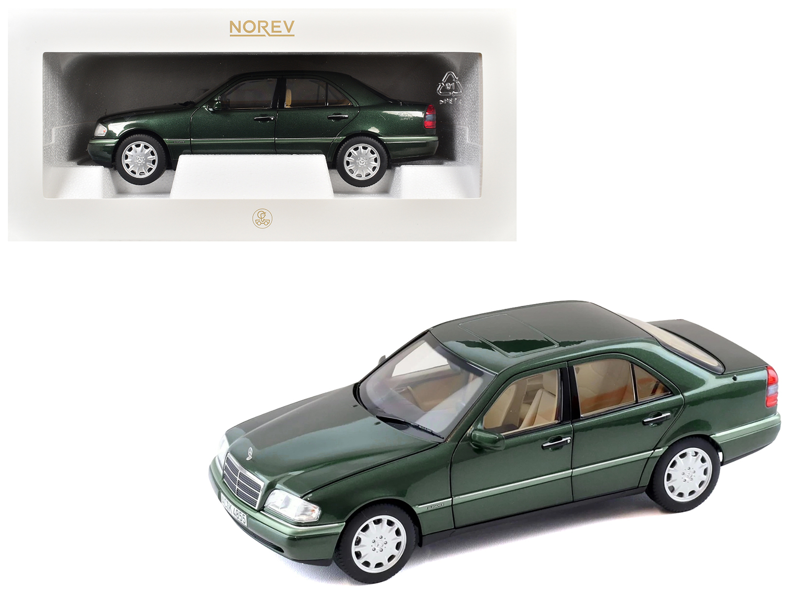 1993 Mercedes-Benz C-Class Malachite Green Metallic 1/18 Diecast Model Car by Norev