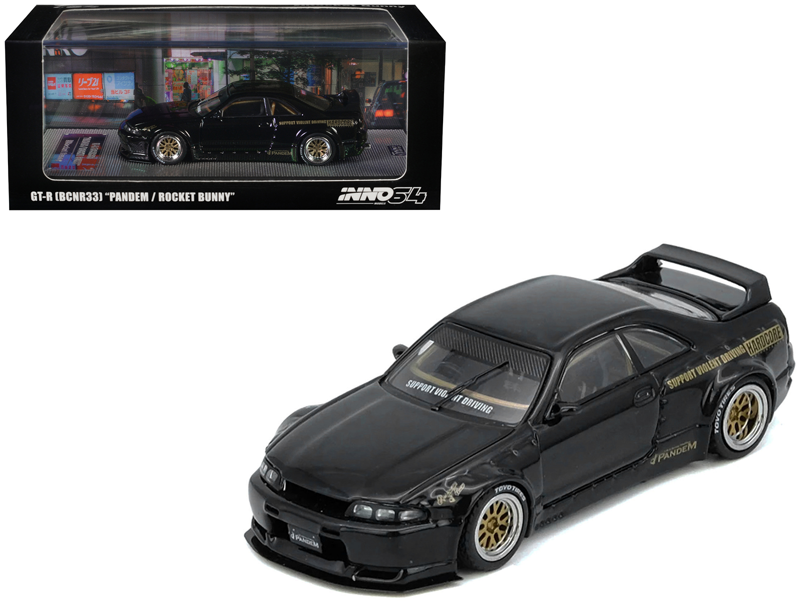 Nissan Skyline GT-R (BCNR33) RHD (Right Hand Drive) "Pandem - Rocket Bunny" Black 1/64 Diecast Model Car by Inno Models