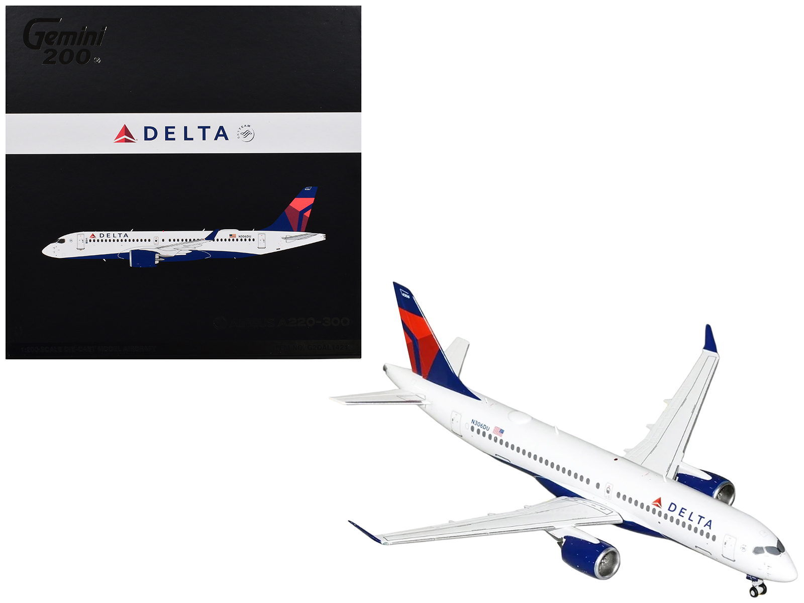 Airbus A220-300 Commercial Aircraft "Delta Air Lines" (N306DU) White with Red and Blue Tail "Gemini 200" Series 1/200 Diecast Model Airplane by GeminiJets