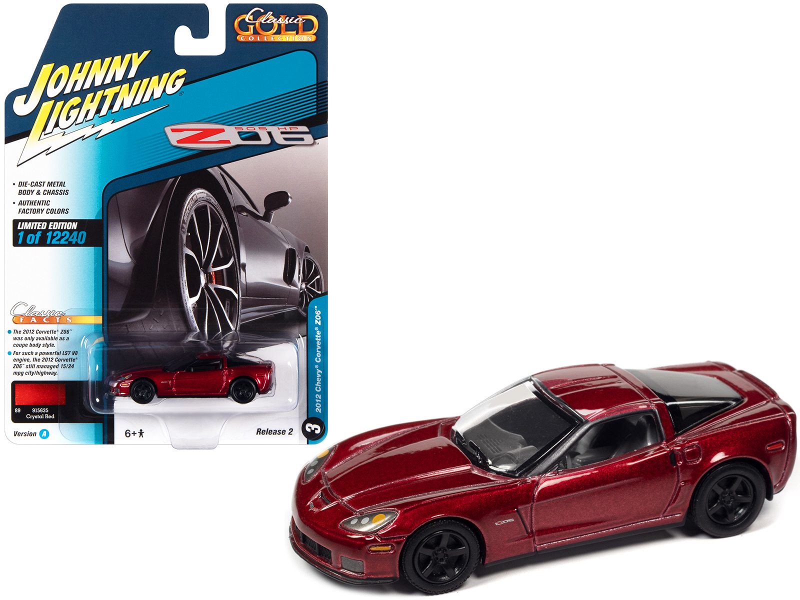 2012 Chevrolet Corvette Z06 Crystal Red Metallic "Classic Gold Collection" Series Limited Edition to 12240 pieces Worldwide 1/64 Diecast Model Car by Johnny Lightning