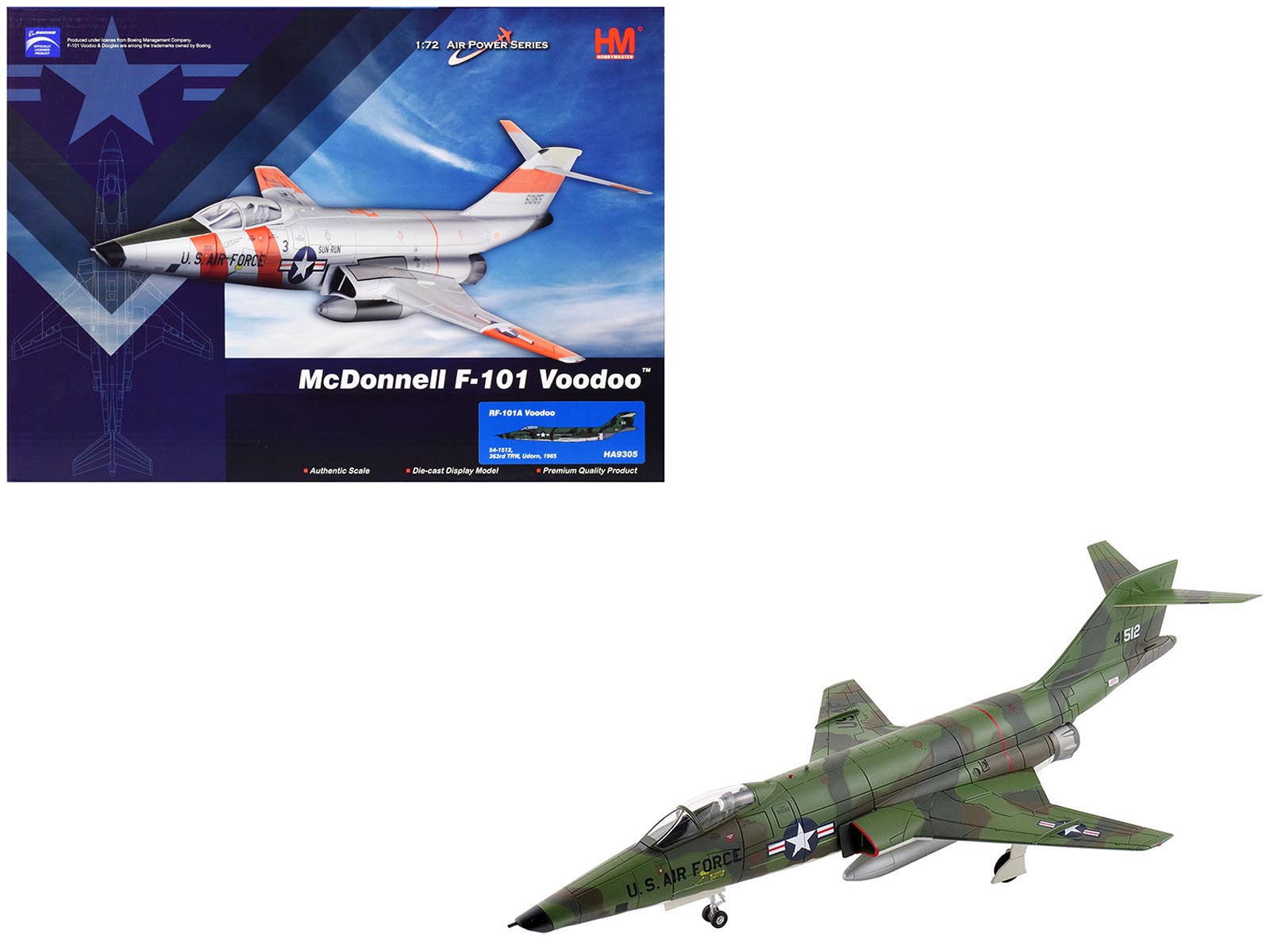 McDonnell RF-101A Voodoo Fighter Aircraft "54-1512 363rd Tactical Reconnaissance Wing Udorn Royal Thai Air Force Base" (1965) United States Air Force "Air Power Series" 1/72 Diecast Model by Hobby Master