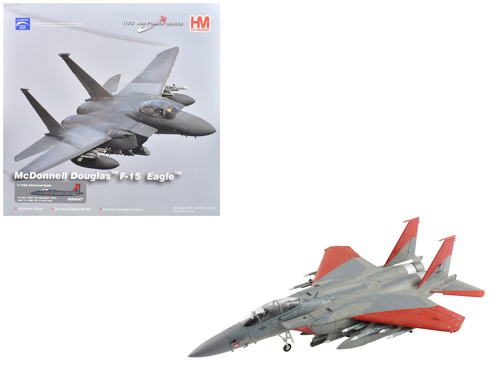Boeing F-15SA (Saudi Advanced) Eagle Fighter Aircraft "12-1002 USAF Test Markings" (2018) Saudi Royal Air Force "Air Power Series" 1/72 Diecast Model by Hobby Master