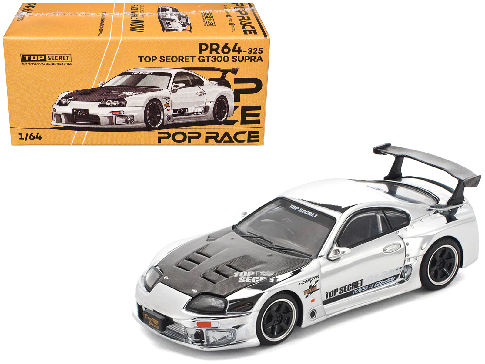Toyota Supra "Top Secret" GT300 RHD (Right Hand Drive) Silver Chrome 1/64 Diecast Model Car by Pop Race