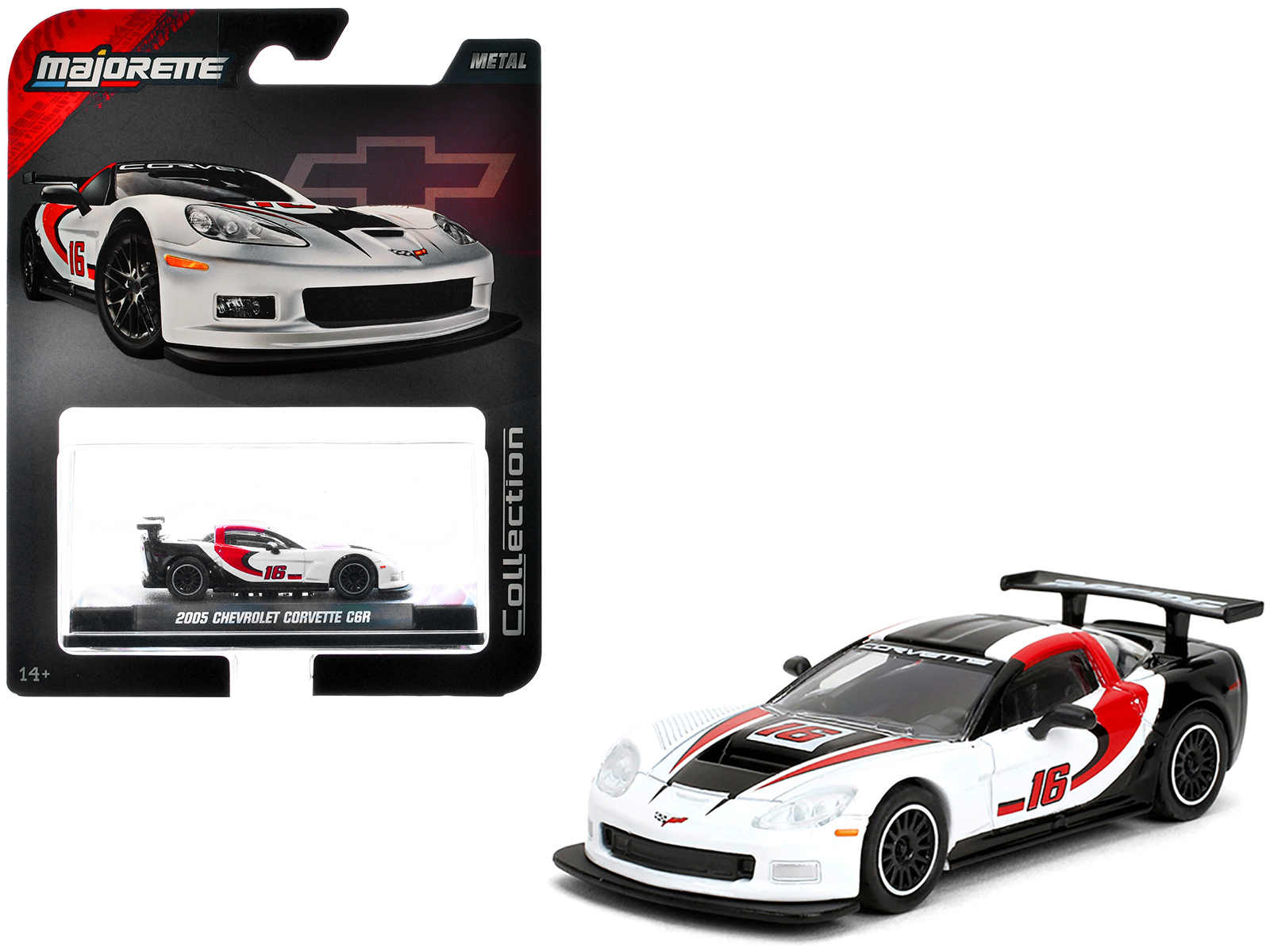2005 Chevrolet Corvette C6R #16 White with Black and Red Graphics "Collection" Series 1/64 Diecast Model Car by Majorette