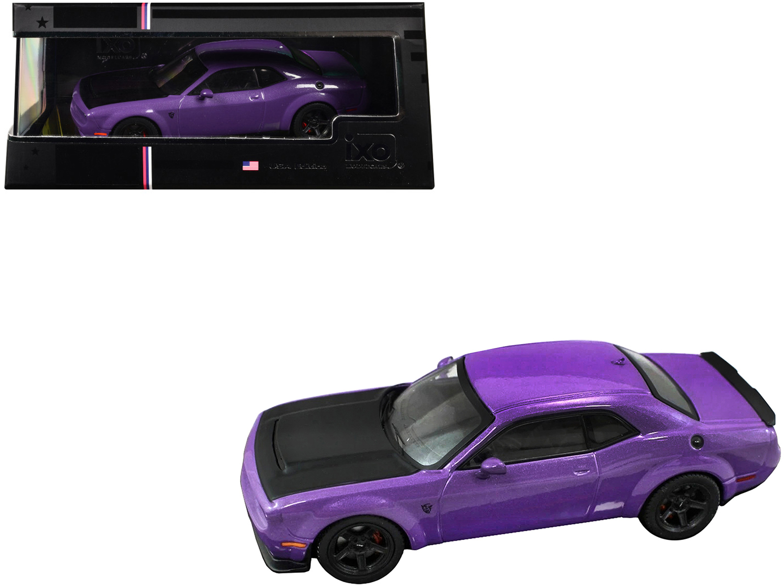 2018 Dodge Challenger SRT Demon Plum Crazy Metallic with Matt Black Hood 1/43 Diecast Model Car by IXO Models