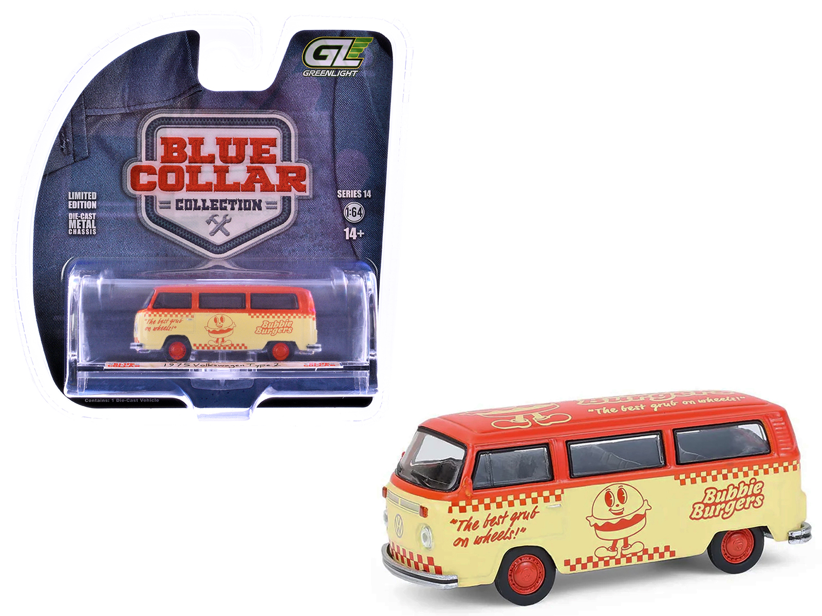 1975 Volkswagen Type 2 Van "Bubbie Burgers Food Truck" Orange and Cream "Blue Collar Collection" Series 14 1/64 Diecast Model Car by Greenlight