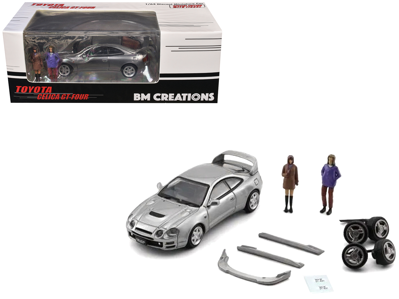 Toyota Celica GT-Four RHD (Right Hand Drive) ID Silver Metallic with 2 Figures and Accessories 1/64 Diecast Model Car by BM Creations