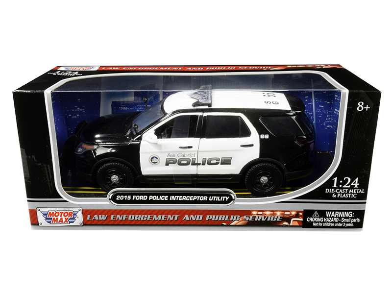 2015 Ford Police Interceptor Utility "San Gabriel Police" (California) Black and White 1/24 Diecast Model Car by Motormax