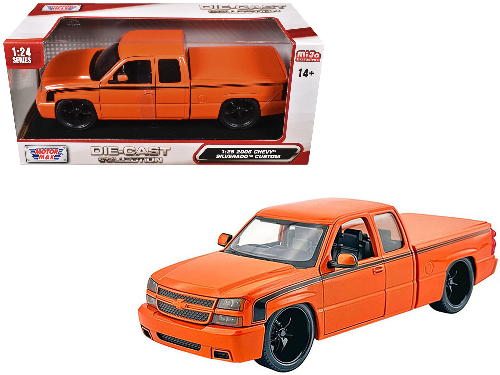 2006 Chevrolet Silverado Custom Pickup Truck Orange Metallic with Black Stripes "Die-Cast Collection" Series 1/25 Diecast Model Car by Motormax