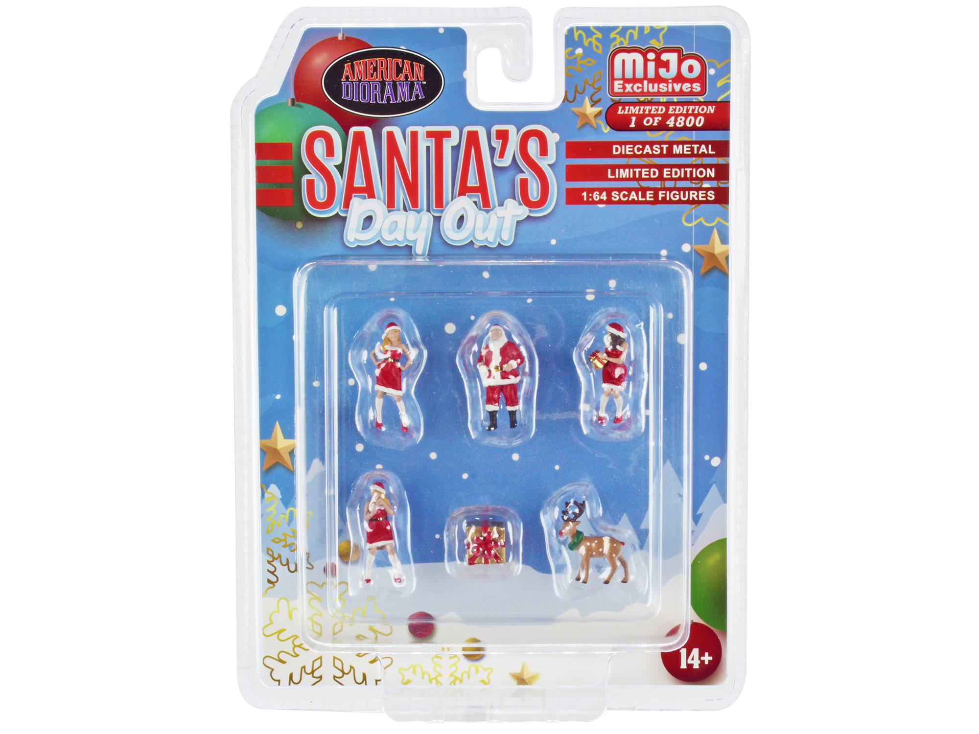 "Santa's Day Out" 6 piece Diecast Set (1 Male 2 Female 1 Reindeer 1 Present Figures and Accessories) Limited Edition to 4800 pieces Worldwide 1/64 Scale Models by American Diorama
