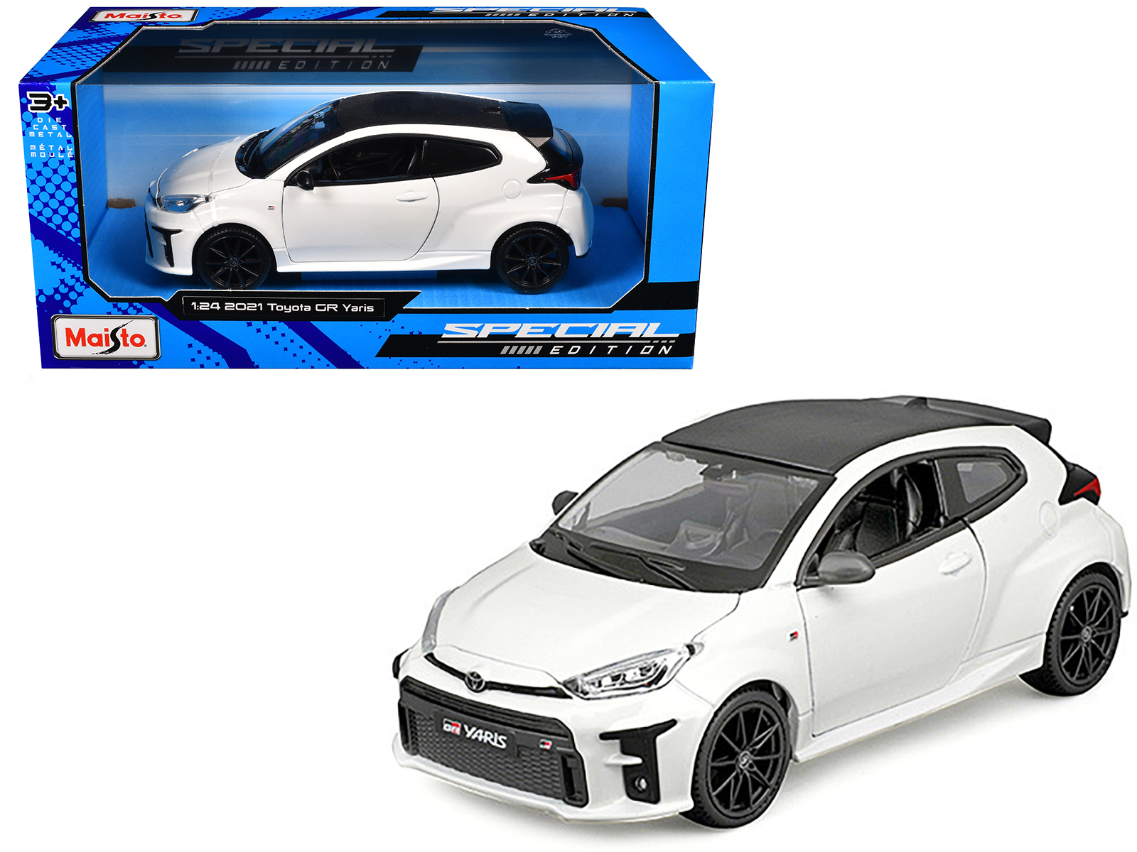 2021 Toyota GR Yaris White with Carbon Top "Special Edition" Series 1/24 Diecast Model Car by Maisto