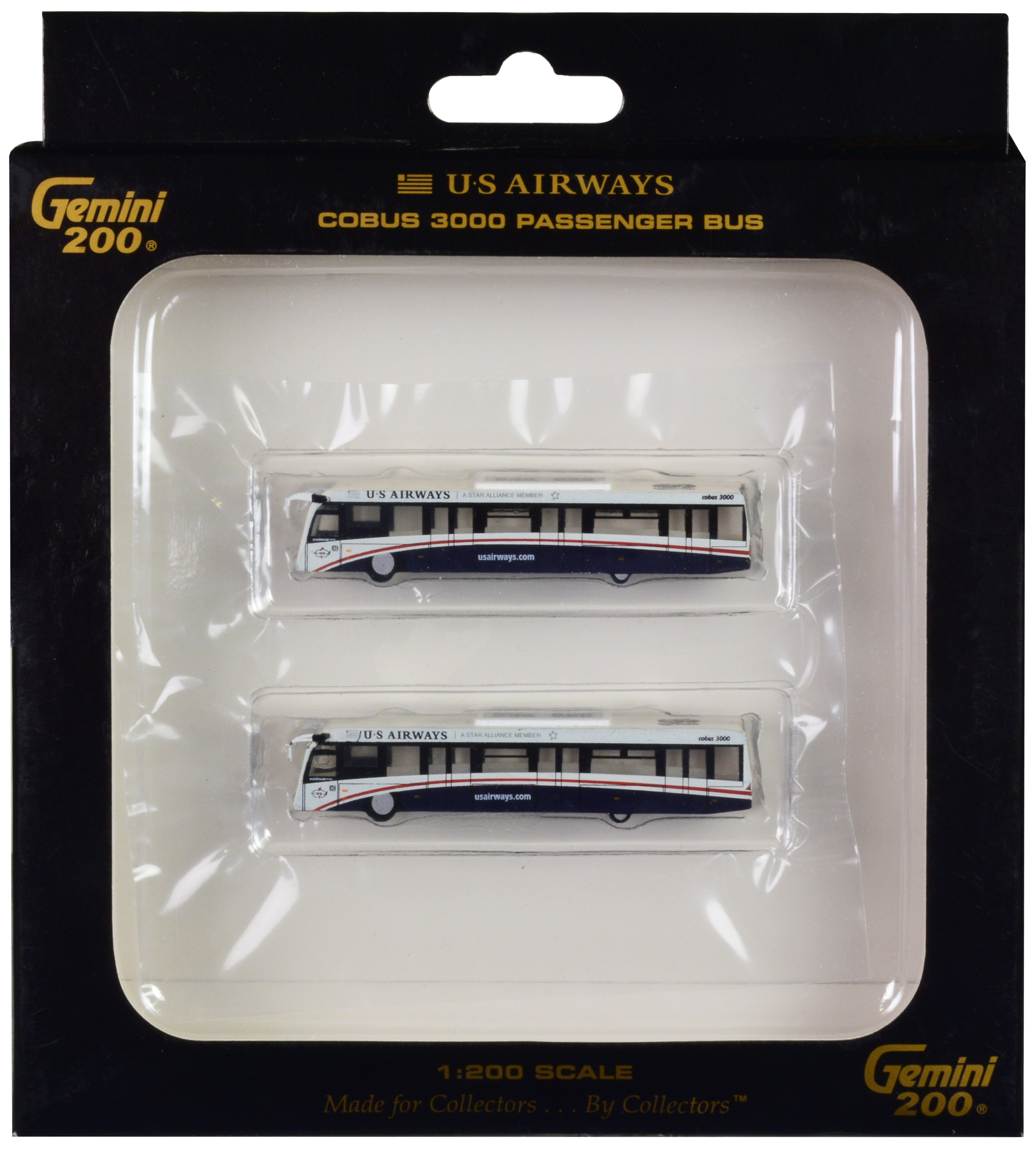 Cobus 3000 Passenger Bus White and Blue "US Airways Shuttle Bus" 2 Piece Set "Gemini 200" Series Diecast Models by GeminiJets